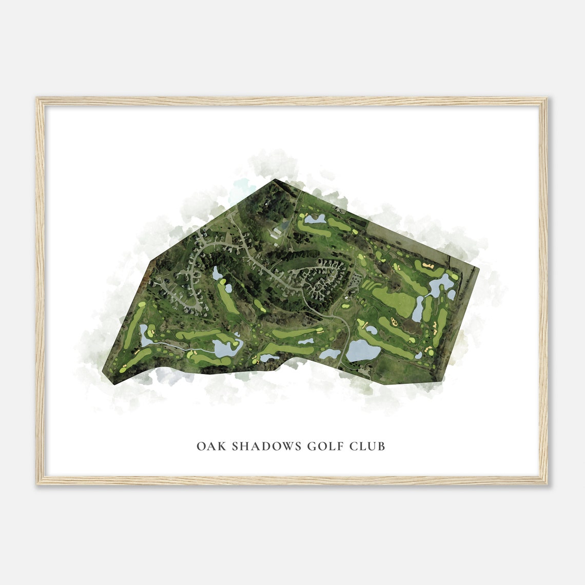 Oak Shadows Golf Club Aerial Watercolor Fairway Map Print for Golfer