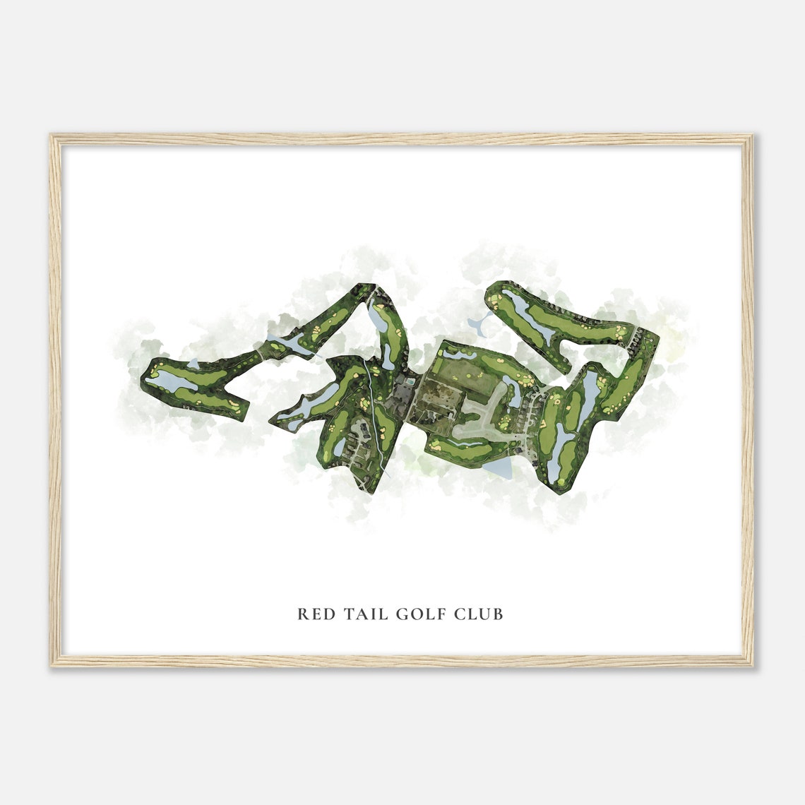 Red Tail Golf Club Classic Watercolor Aerial Course Map Wall Art