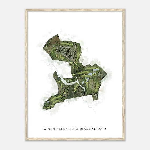 Woodcreek Golf Diamond Oaks California Classic Watercolor Map Golfer Gift Golf Wall Art Golf Poster Print Course Layout