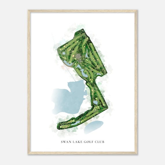 Swan Lake Golf Club New York Classic Watercolor Map Golfer Gift Golf Wall Art Golf Poster Print Course Layout