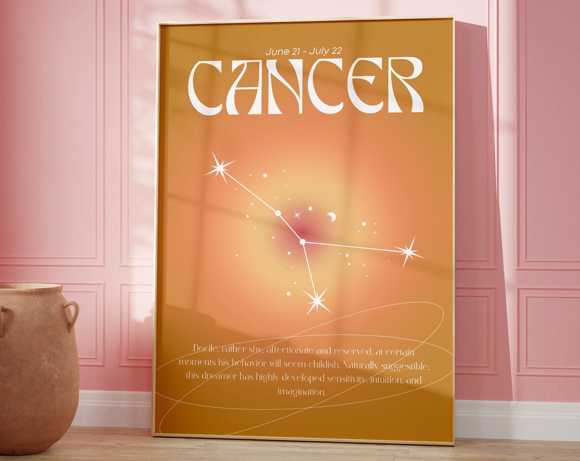 Cancer Zodiac Constellation Orange Aura Gradient Star Sign Poster - Image 3