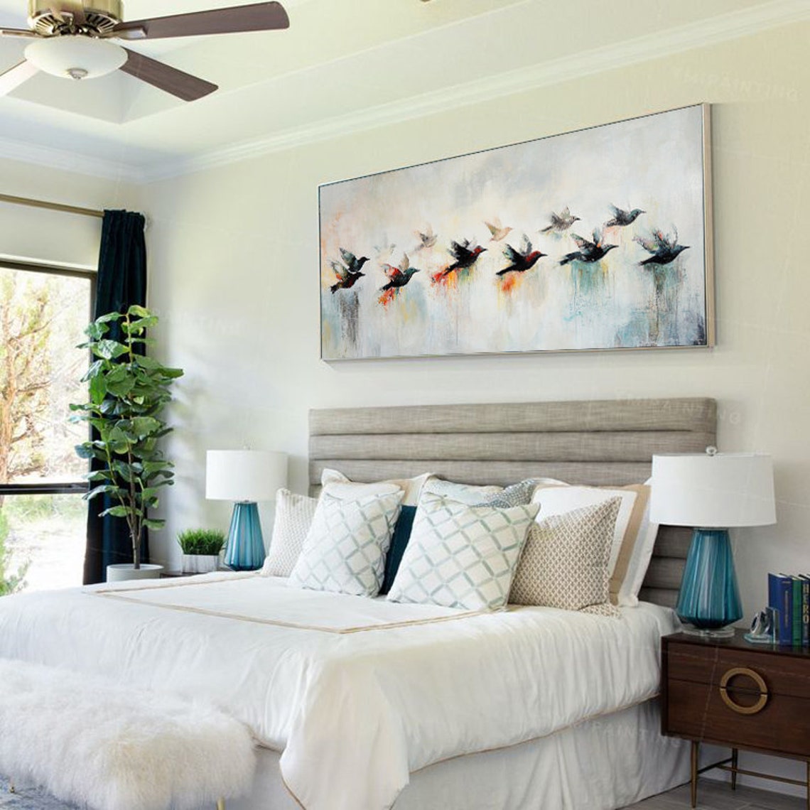 Colorful Birds in Flight Across a Soft Dreamy Pastel Sky Poster - Image 4