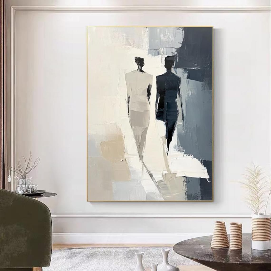 Abstract Minimalist Figures Black and White Duo Modern Art Poster