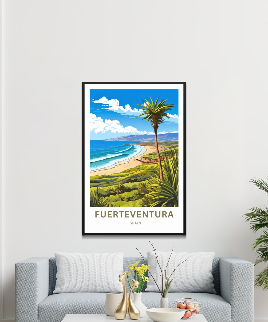 Personalized Fuerteventura Spain Palm Beach Coastline Travel Poster - Image 3
