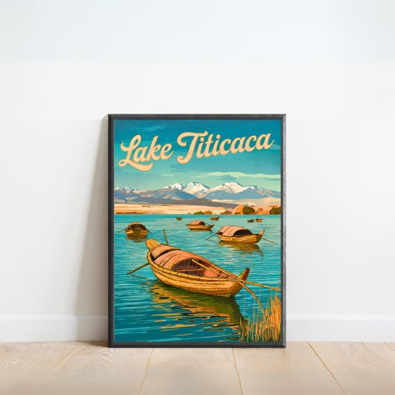 Lake Titicaca Vintage Travel Poster Lake Titicaca Print Peru Wall Art Framed Present Gift Bolivia Present