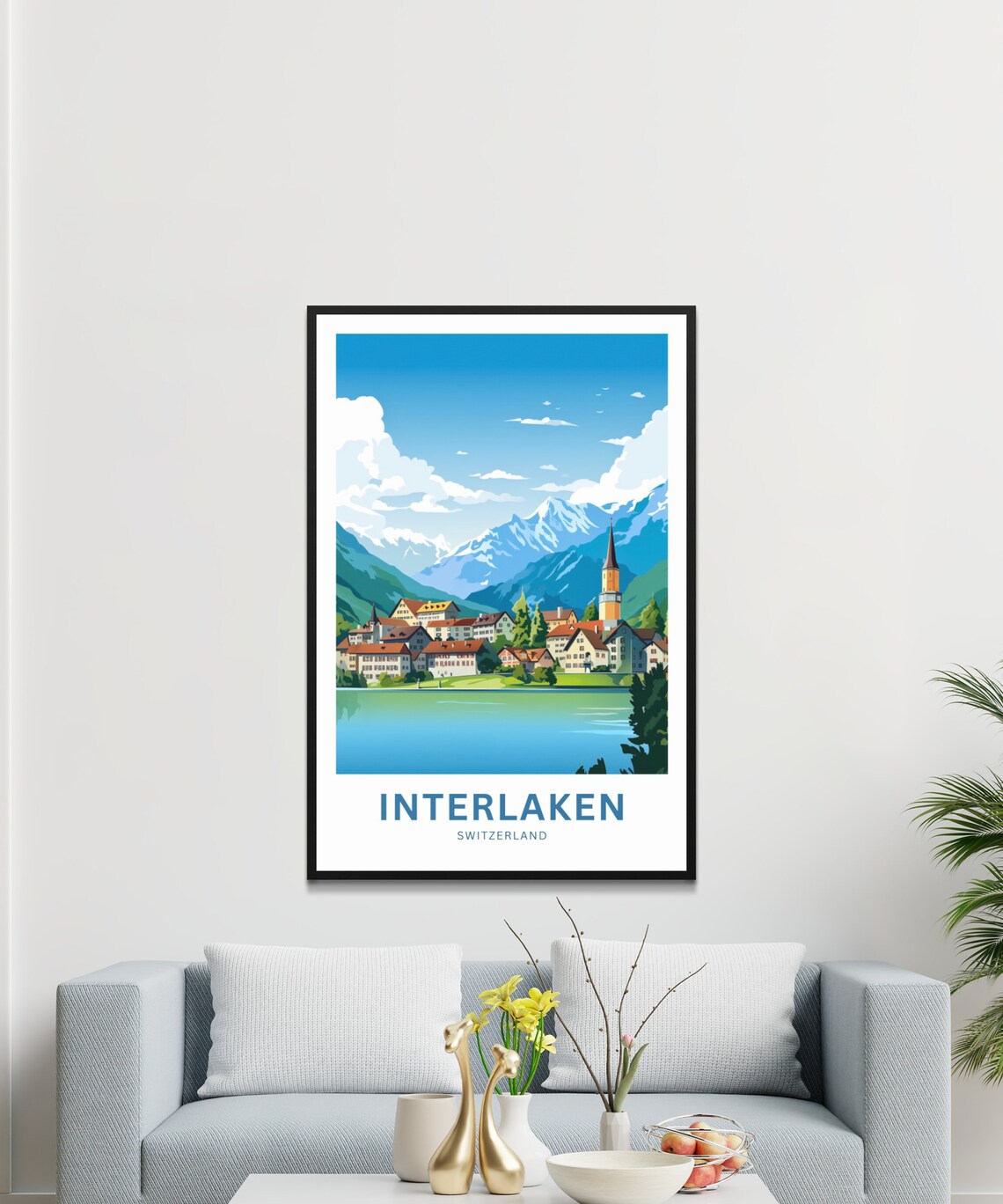 Interlaken Switzerland Lakeside Town Mountain Peak Travel Poster - Image 2