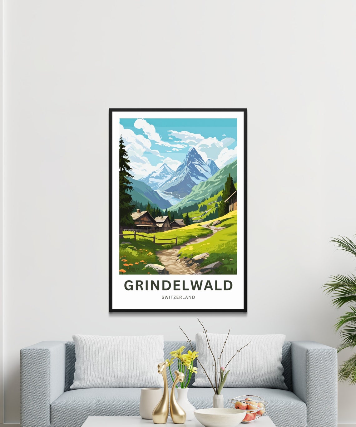 Grindelwald Switzerland Alpine Meadow Cabins Hiking Path Poster - Image 3