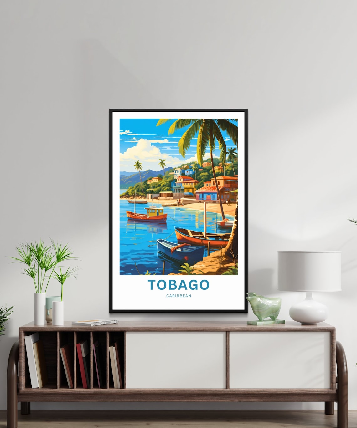 Tobago Caribbean Fishing Village Boats Palm Beach Travel Poster - Image 2