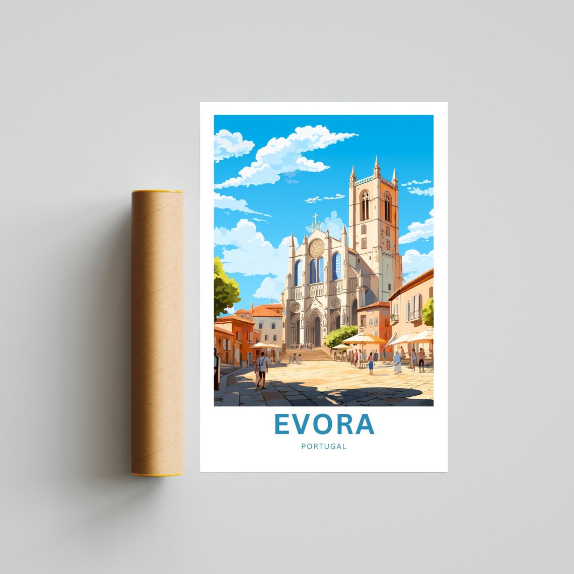 Evora Portugal Cathedral Plaza Sunny Personalized Travel Poster - Image 4