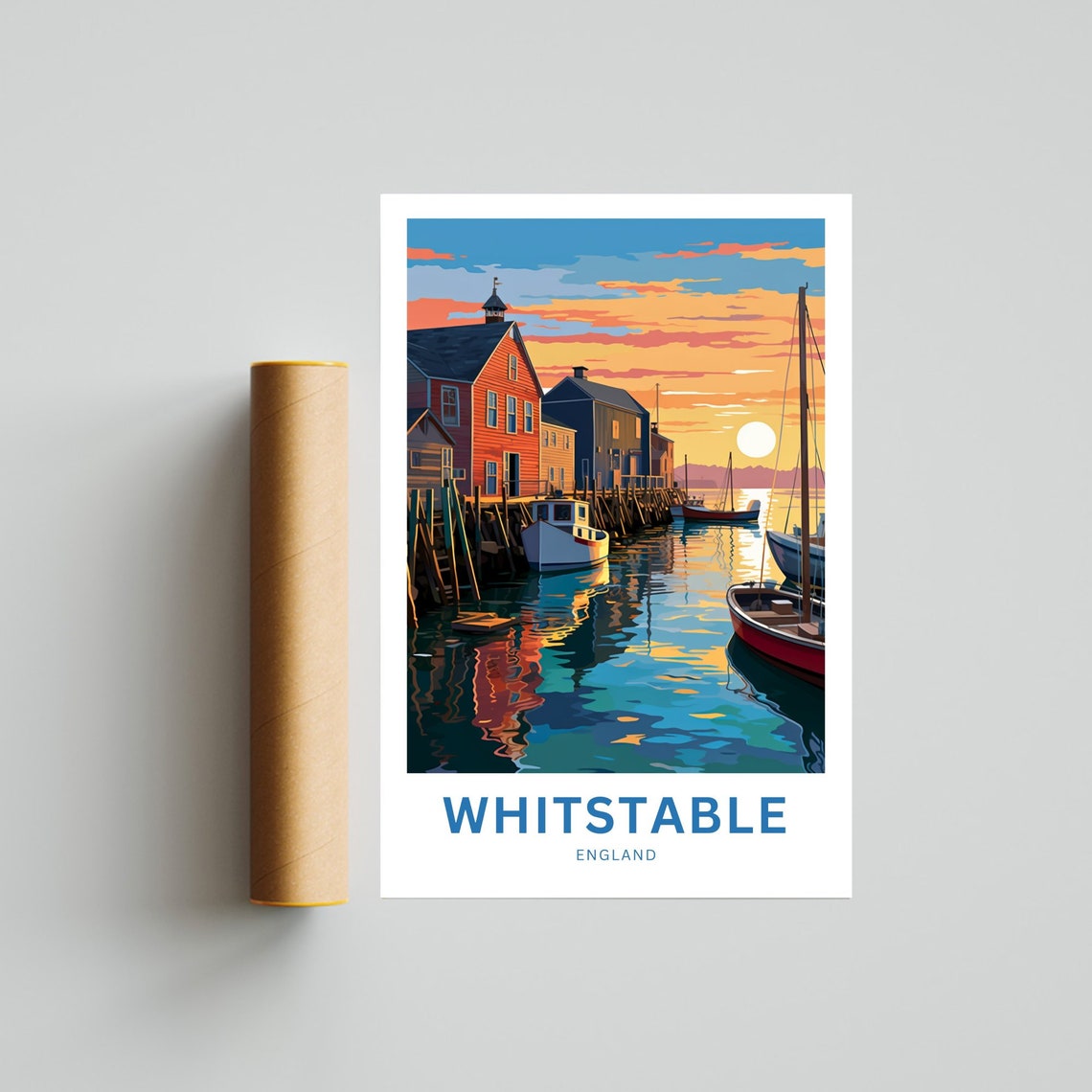 Whitstable England Sunset Harbor Scene Personalized Travel Poster - Image 4