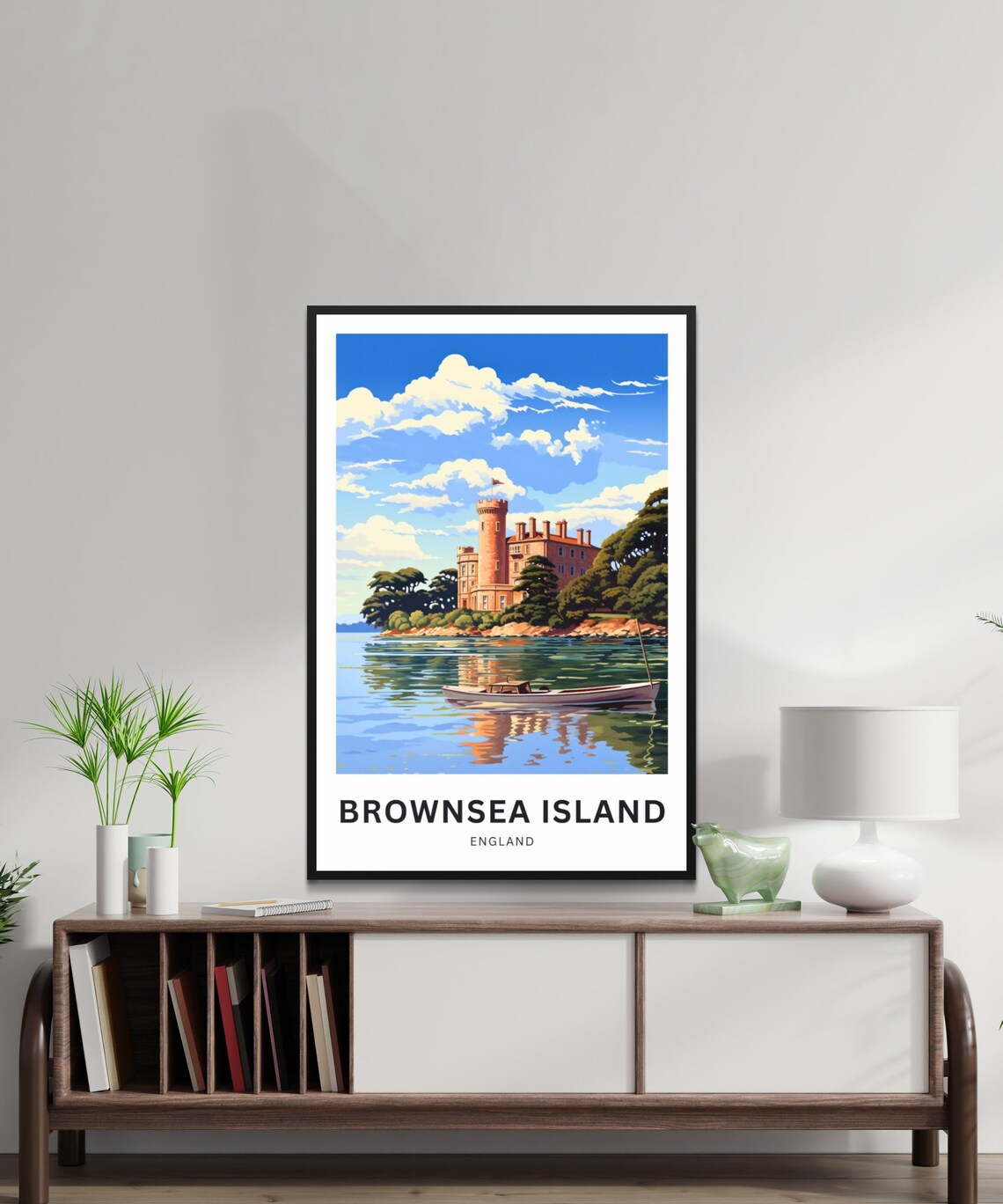 Brownsea Island England Castle Boat Reflection Harbor Travel Poster - Image 2