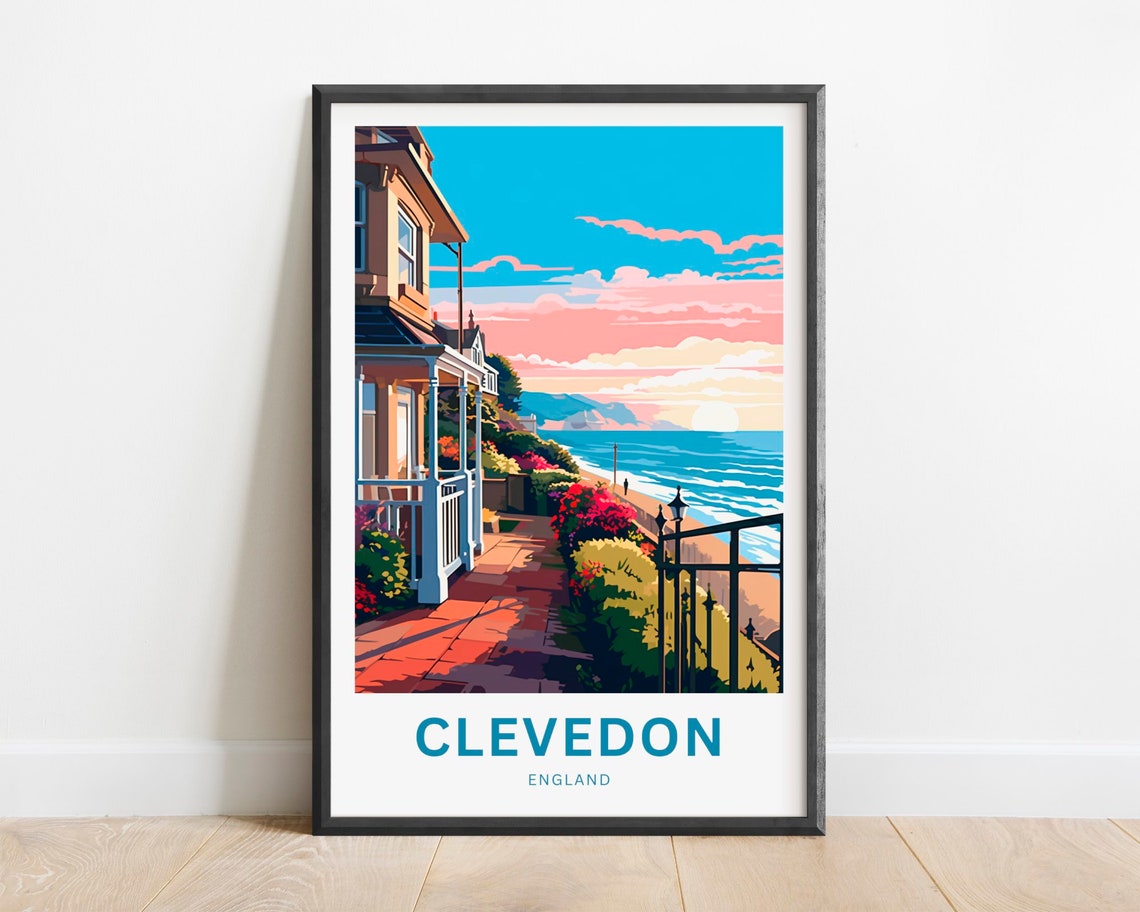 Clevedon England Victorian Seaside Terrace Sunset View Travel Poster