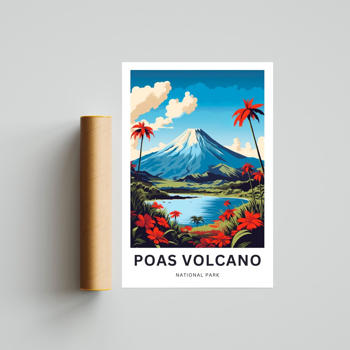 Poas Volcano Travel Poster, Costa Rica National Park - Image 4