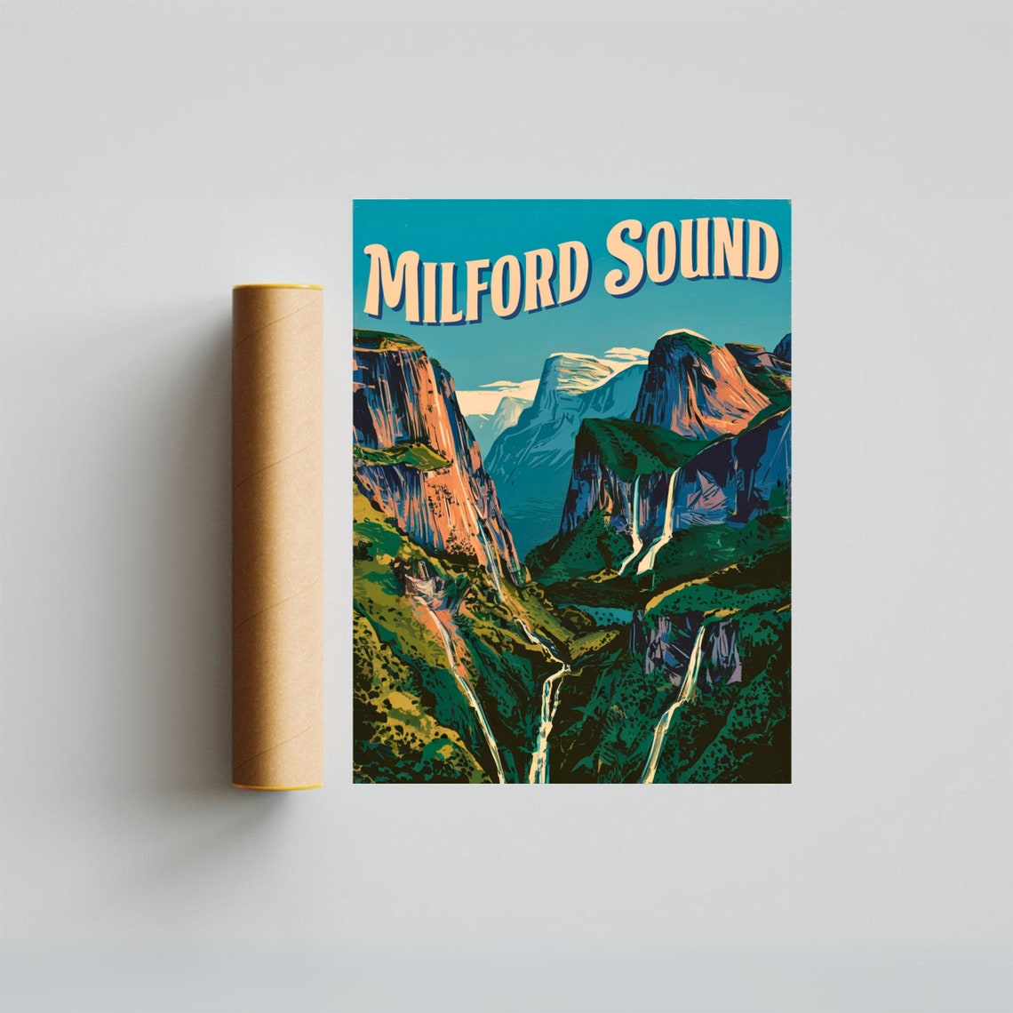 Milford Sound Vintage Travel Poster Milford Sound Print New Zealand Wall Art Framed Present Gift New Zealand Present - Image 4