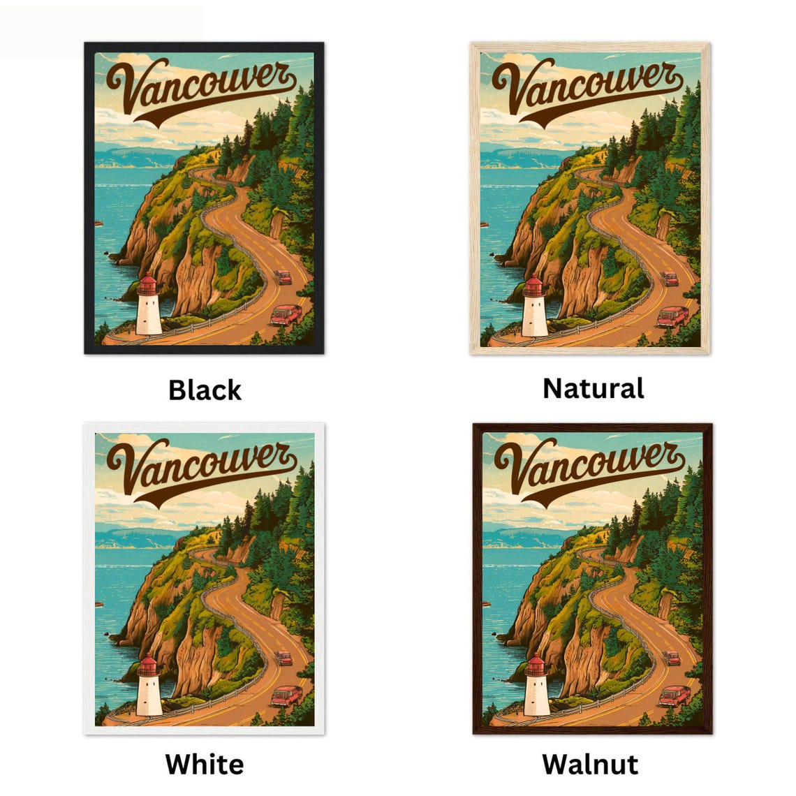 Vancouver Canada Coastal Cliff Road Lighthouse Retro Travel Poster - Image 4