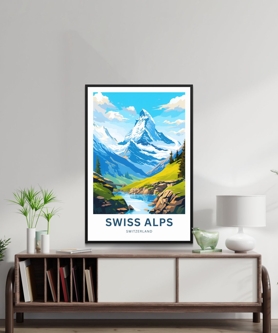 Personalized Swiss Alps Peak Lake Summer Custom Travel Poster Art - Image 2
