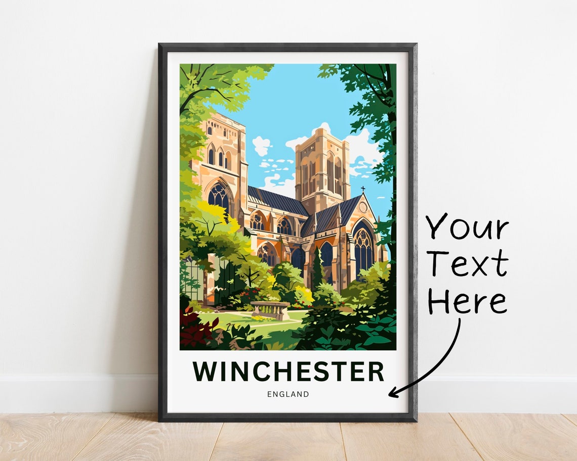 Personalized Winchester England Cathedral Gardens Custom Travel Poster