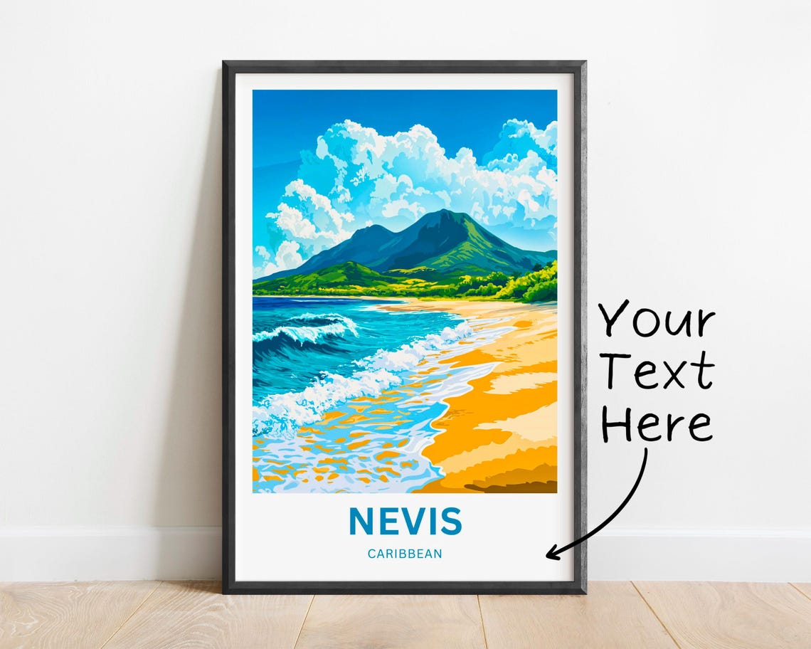Nevis Caribbean Tropical Golden Sand Beach Surf Travel Poster - Image 2