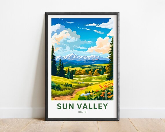 Sun Valley Idaho Travel Poster Wildflower Mountain Meadow Art