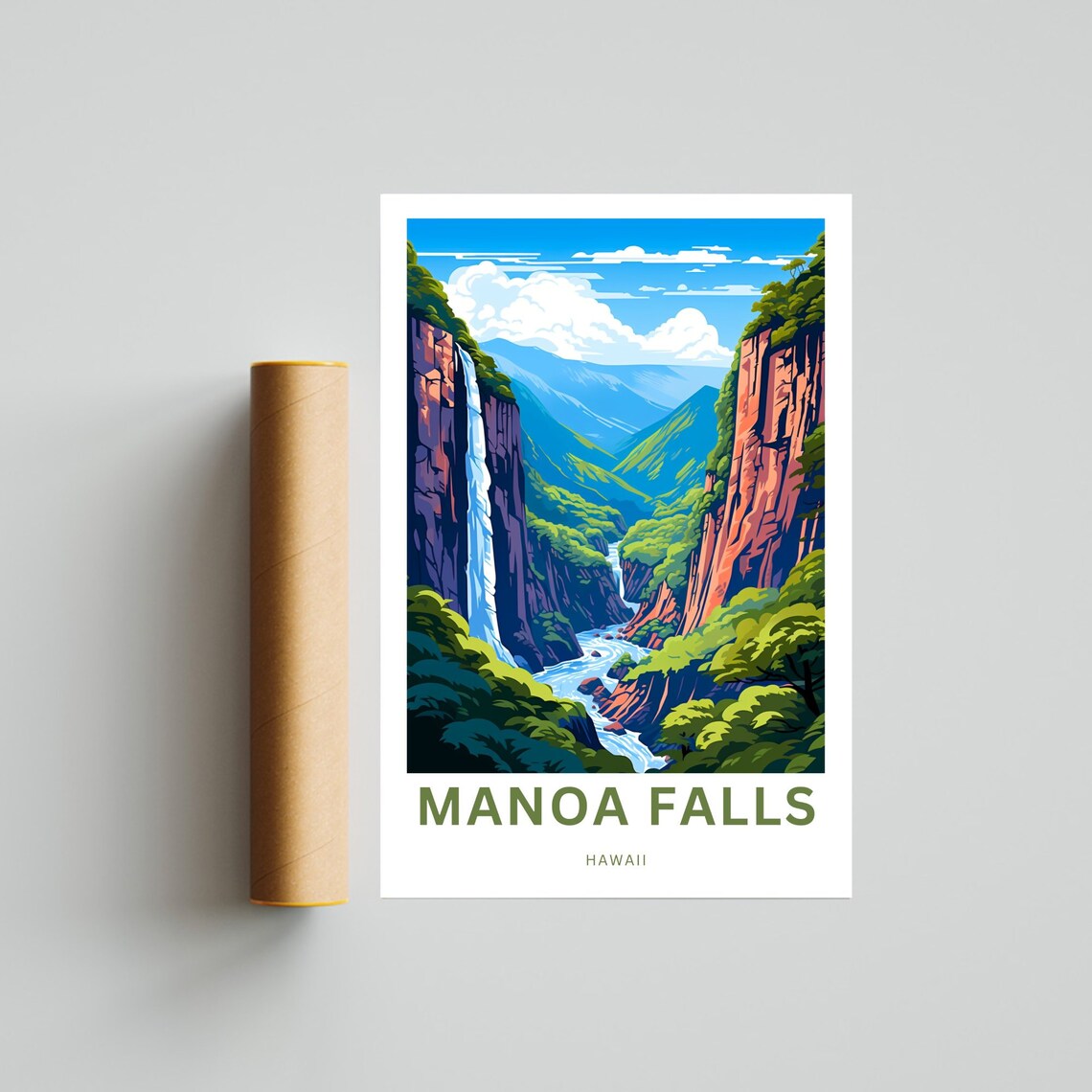 Manoa Falls Hawaii Travel Poster Jungle Waterfall Valley Art - Image 4