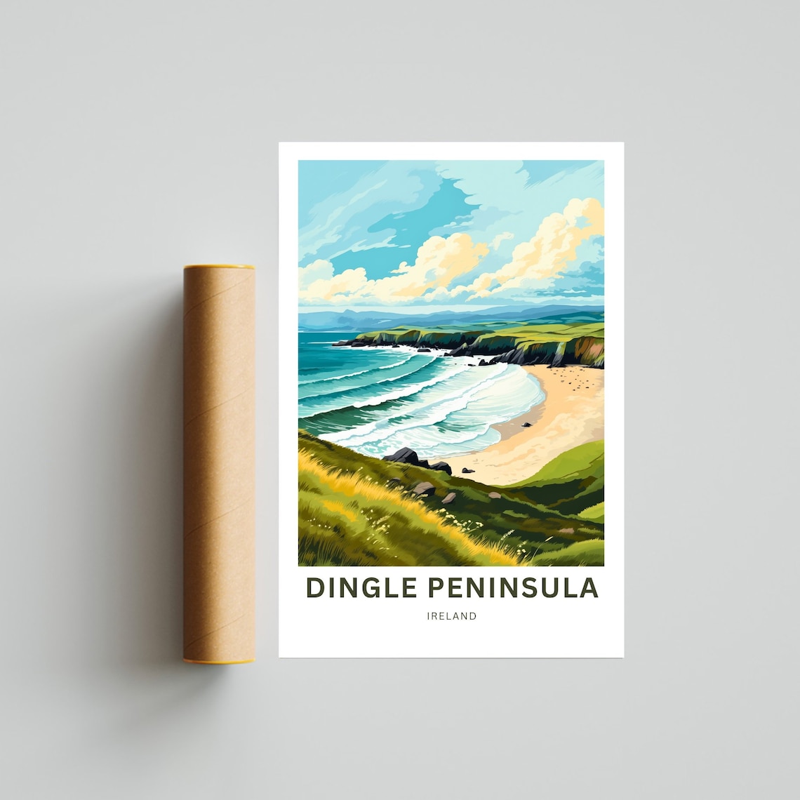 Dingle Peninsula Ireland Golden Hill Cove Beach Waves Travel Poster - Image 4