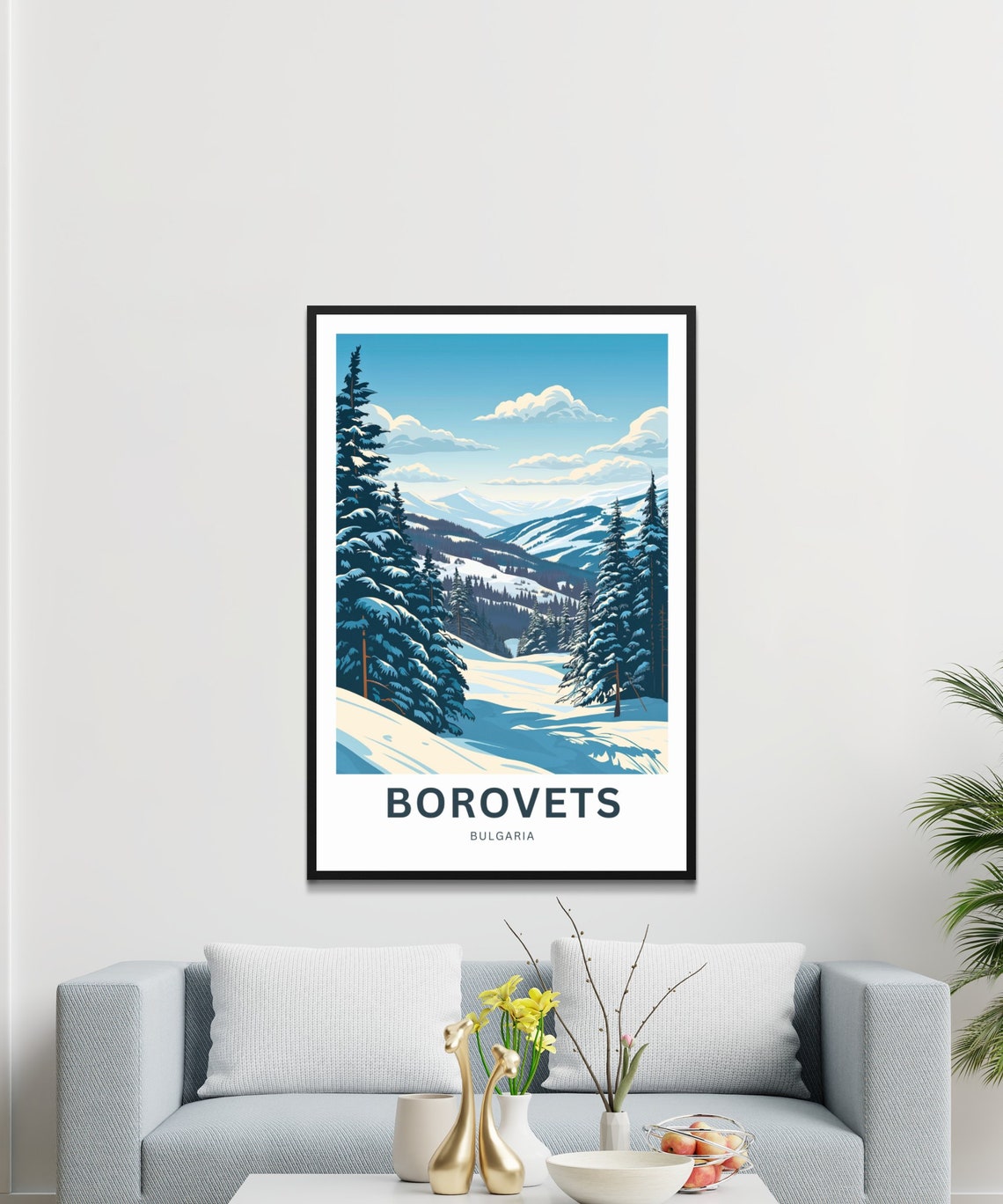 Borovets Bulgaria Snowy Pine Valley Winter Blue Travel Poster - Image 3