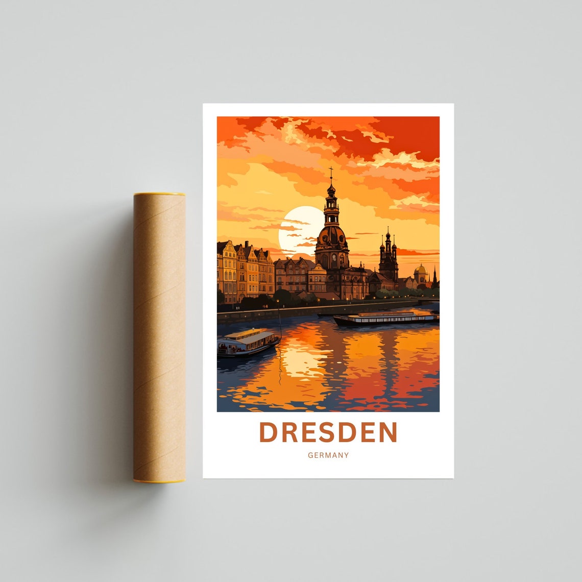 Personalized Dresden Germany Elbe River Sunset Custom Name Poster - Image 4