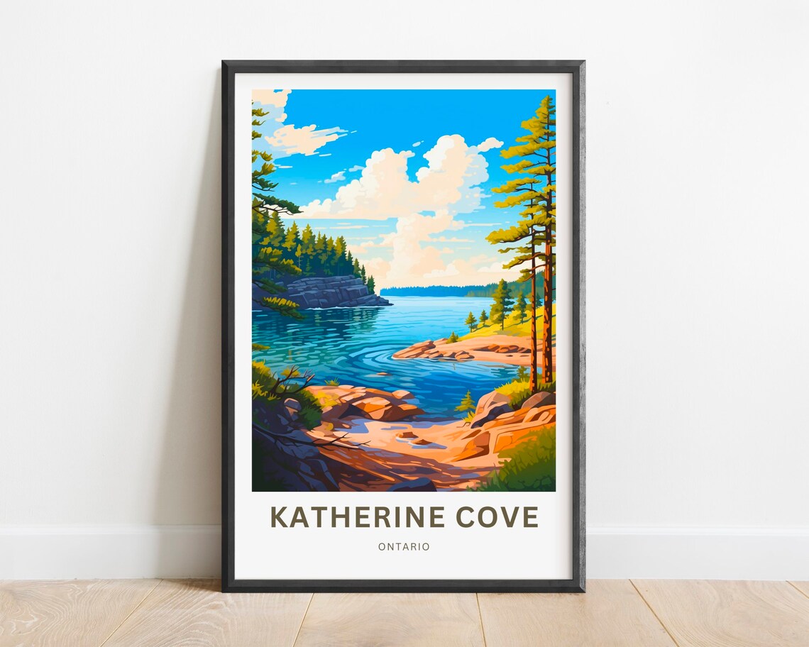 Katherine Cove Ontario Rocky Lakeshore Pine Forest Travel Poster