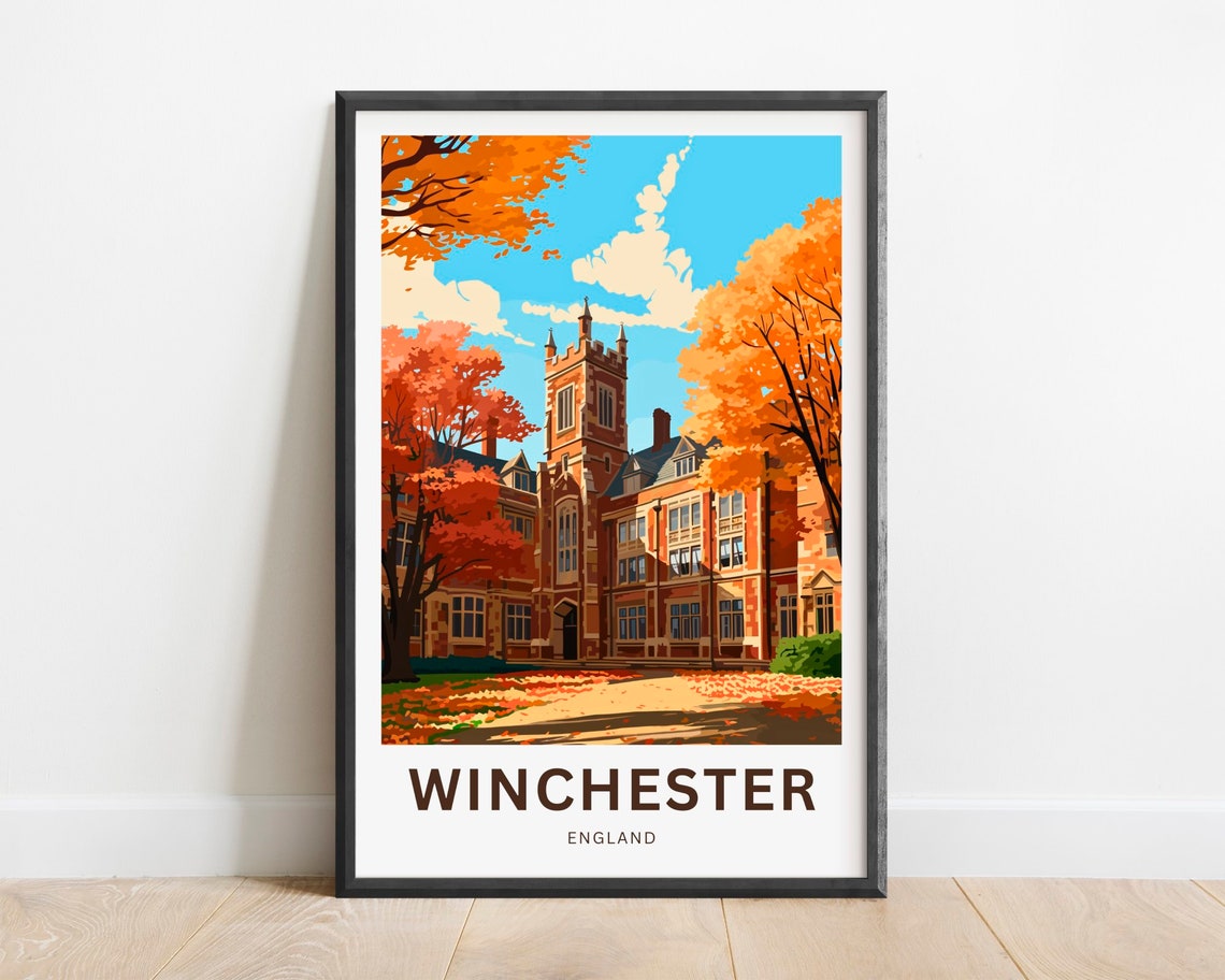 Winchester England Historic Red Brick Tower Autumn Trees Poster