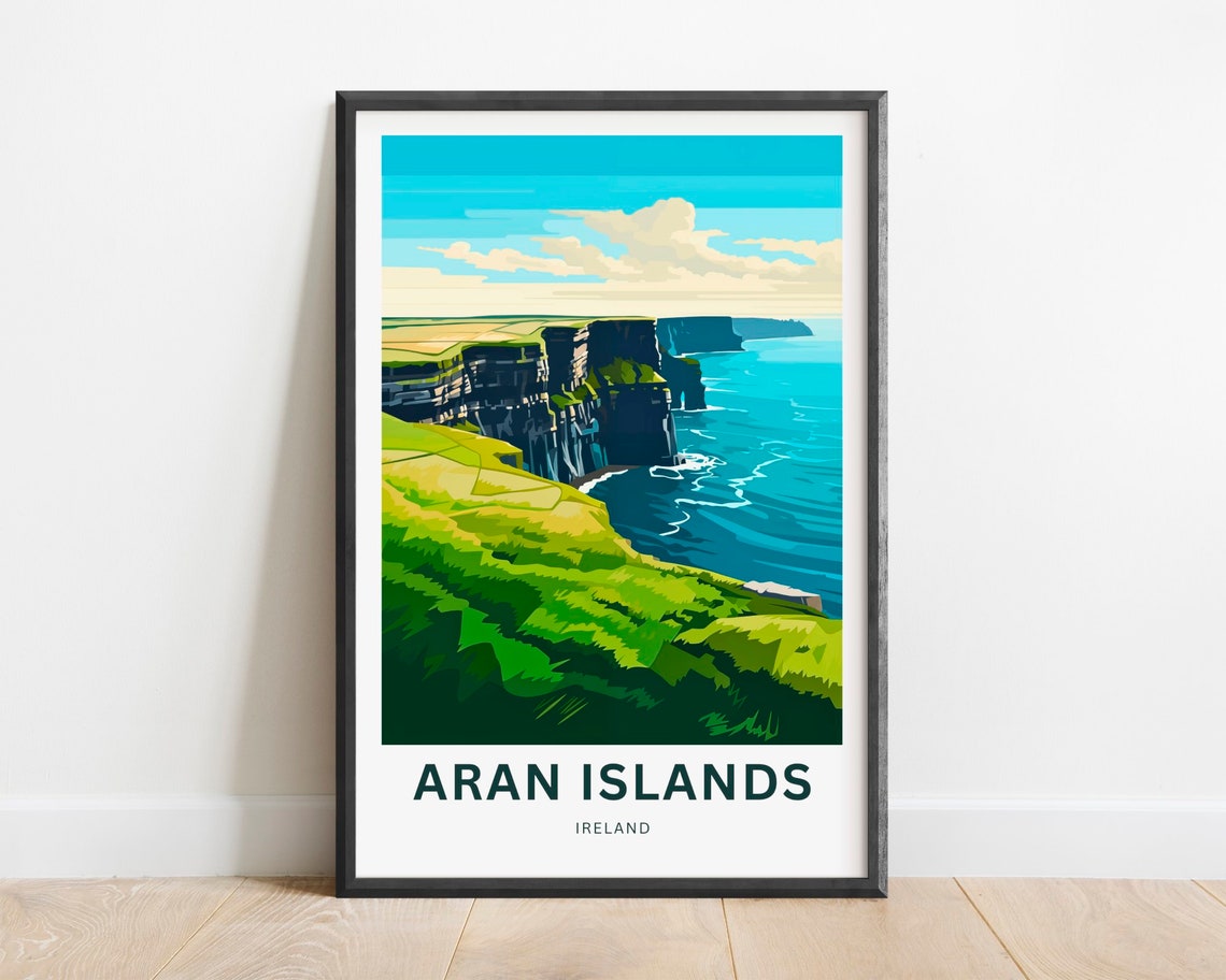 Aran Islands Ireland Dramatic Sea Cliffs Blue Ocean Travel Poster