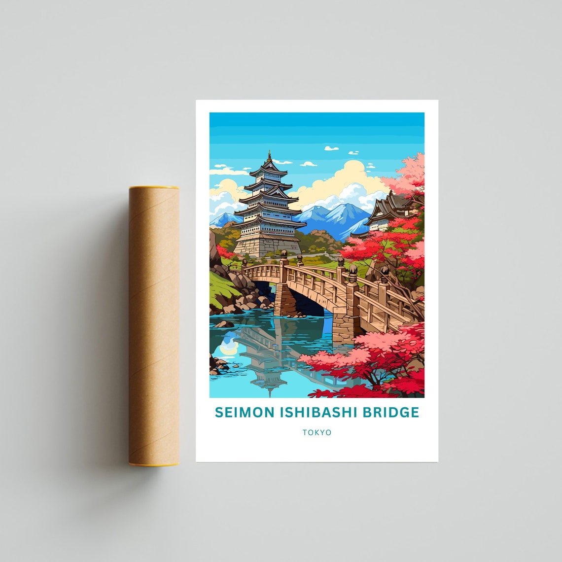 Personalized Tokyo Japan Cherry Blossom Pagoda Bridge Poster - Image 4