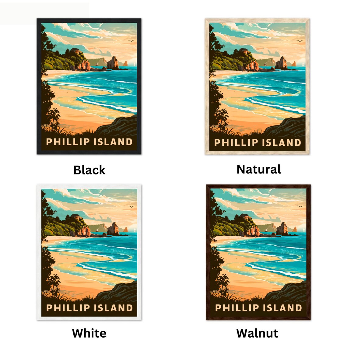 Phillip Island Australia Vintage Beach Sea Stacks Scene Poster - Image 4