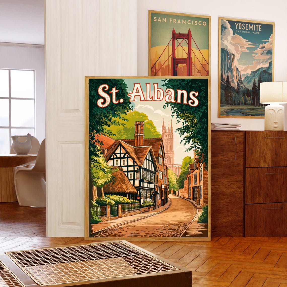 St Albans Old Tudor Half Timbered Cobbled Street England Poster - Image 5