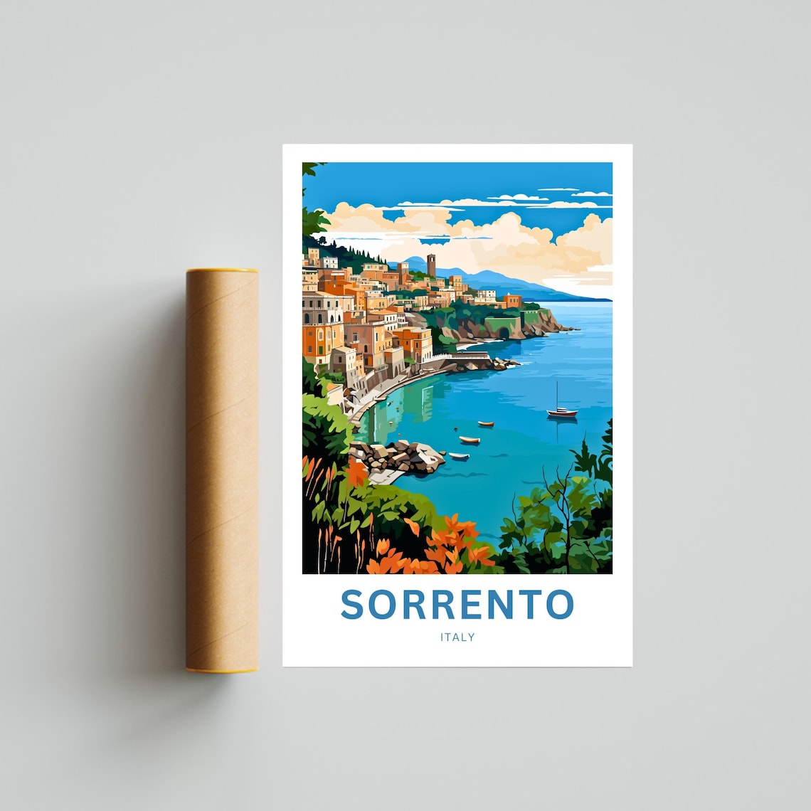 Sorrento Italy Curved Bay Marina Modern Colorful Coastal Art Poster - Image 4