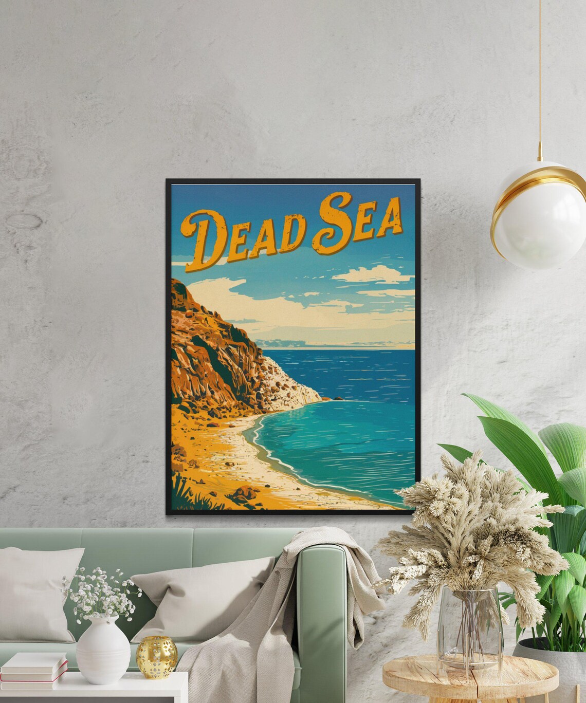 Dead Sea Rocky Shoreline Salt Cliffs Desert Oasis Retro Travel Poster - Image 3
