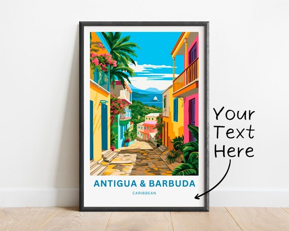 Antigua And Barbuda Travel Print Antigua And Barbuda Poster Caribbean Wall Art Gift Antigua And Barbuda Decor Present Personalized Text