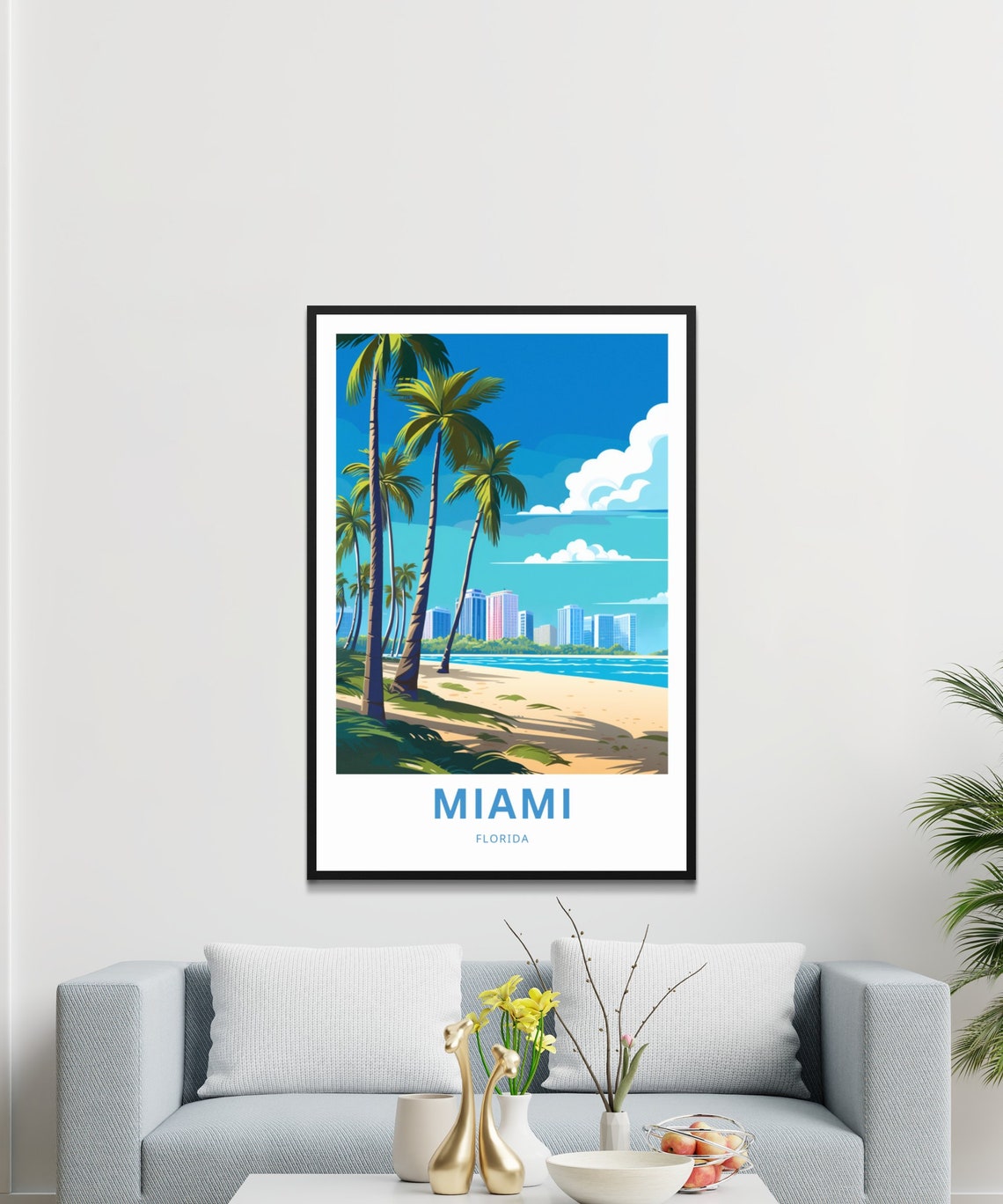Miami Florida Palm Beach Skyline Sunny Coastal Travel Poster - Image 3