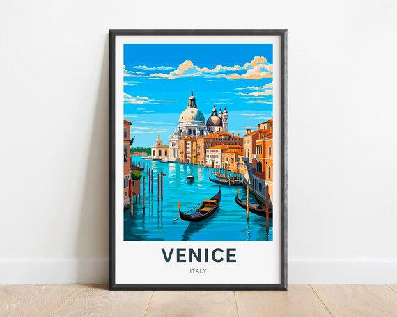 Venice Italy Gondola Canal Scene Vintage Style Travel Poster