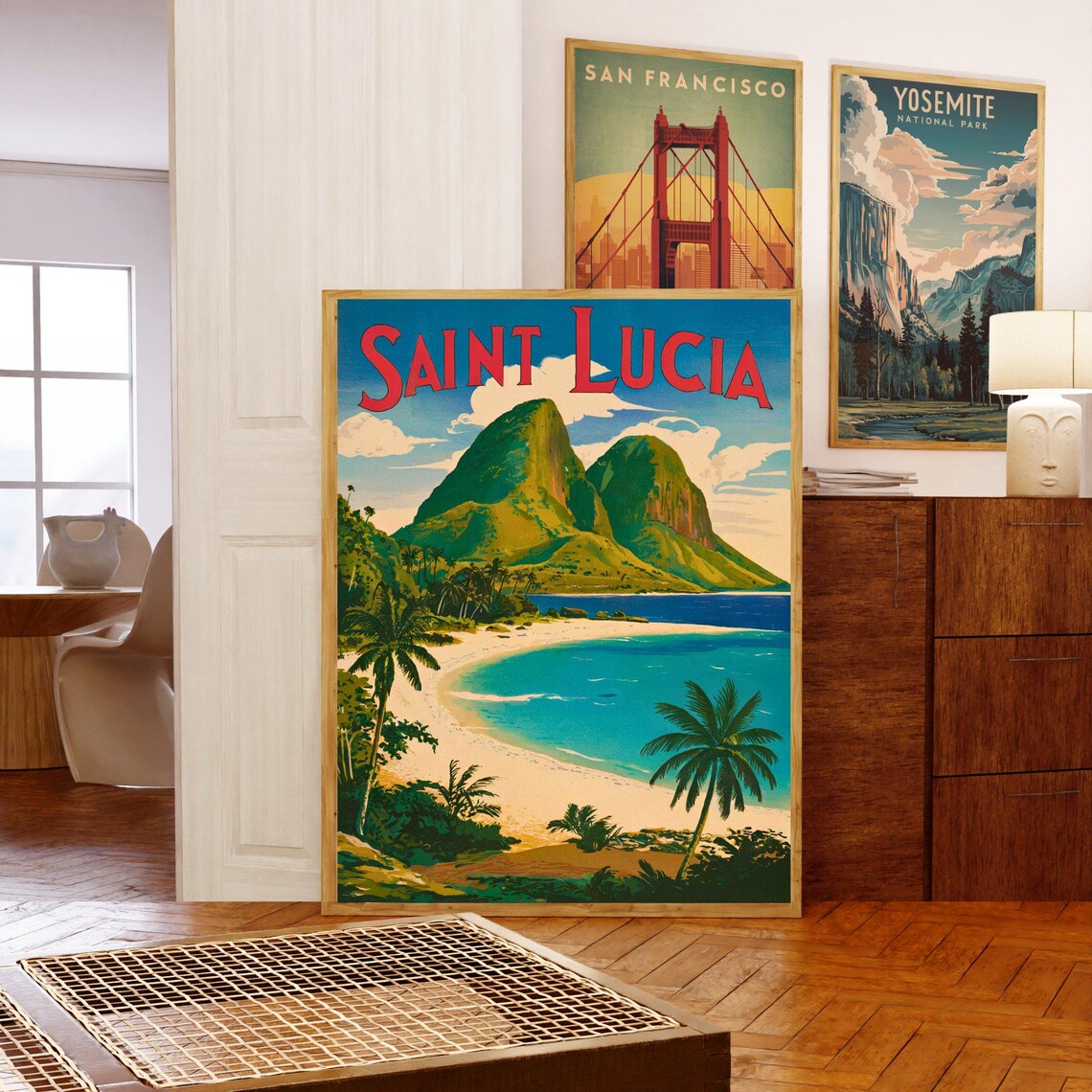 Saint Lucia Caribbean Pitons Bay Turquoise Water Vintage Poster Art - Image 3