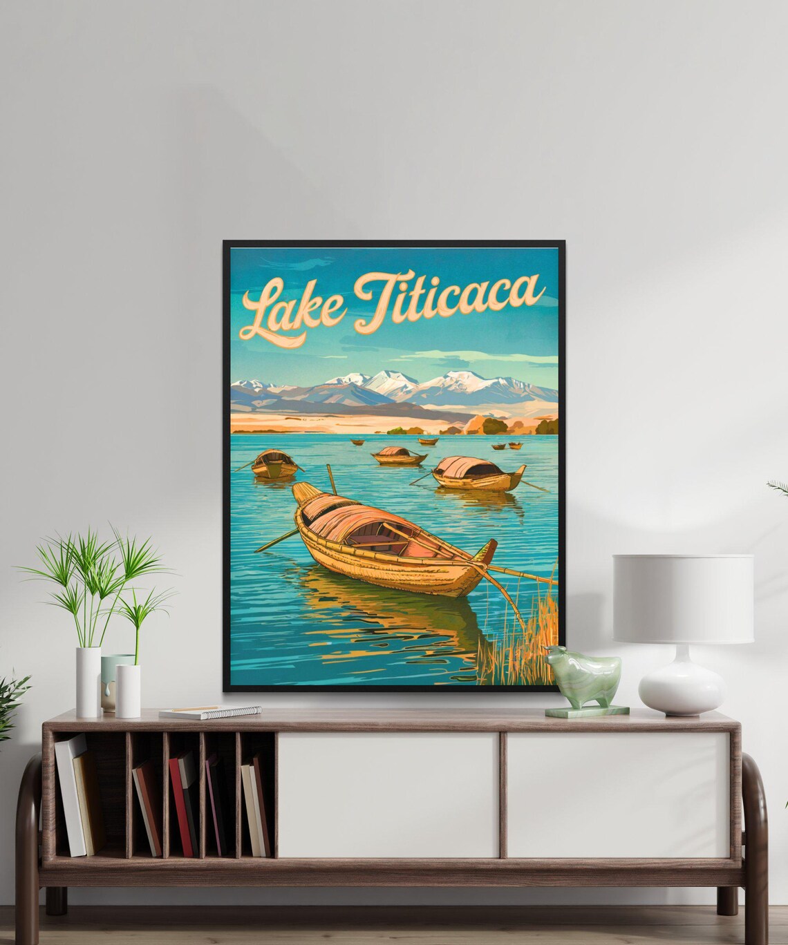 Lake Titicaca Reed Boats Andes Mountains Vintage Travel Poster - Image 2