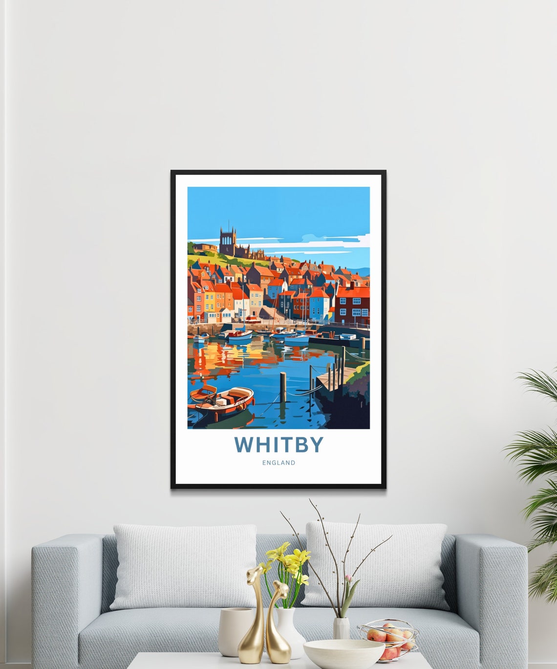 Personalized Whitby Harbor Abbey England Seaside Town Travel Poster - Image 2