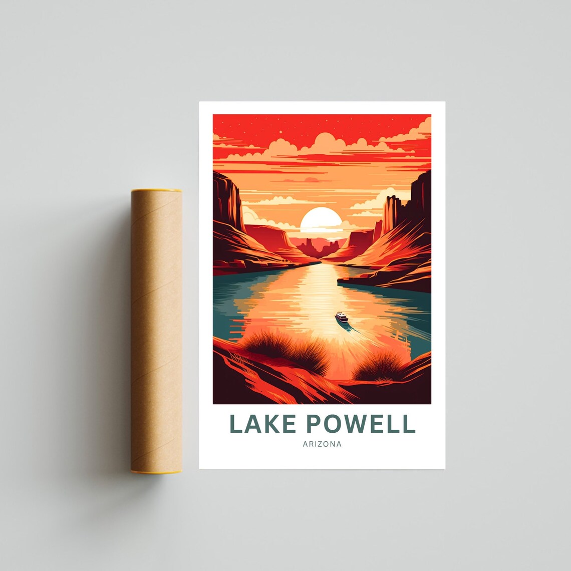 Lake Powell Arizona Canyon Sunset Boat Scenic View Travel Poster - Image 4