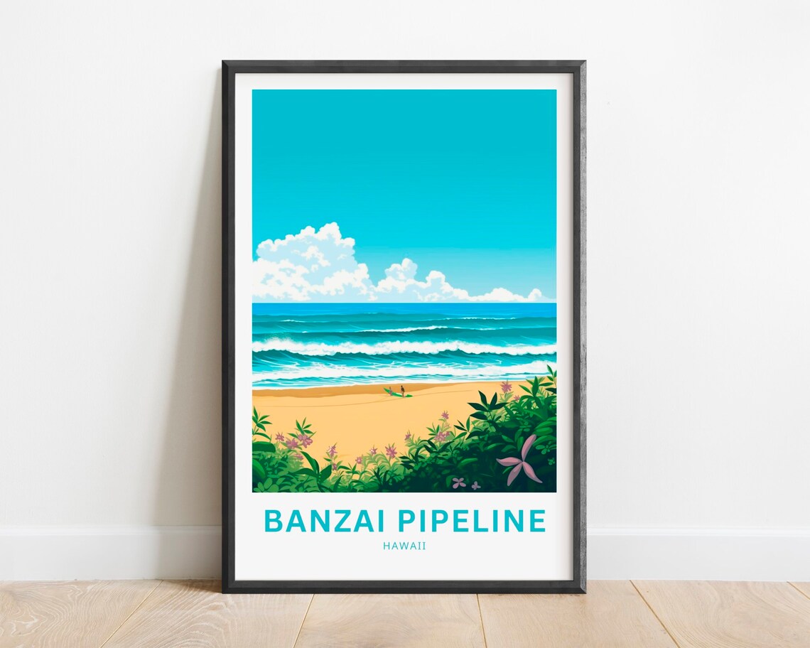 Banzai Pipeline Travel Poster, Hawaii Wall Art