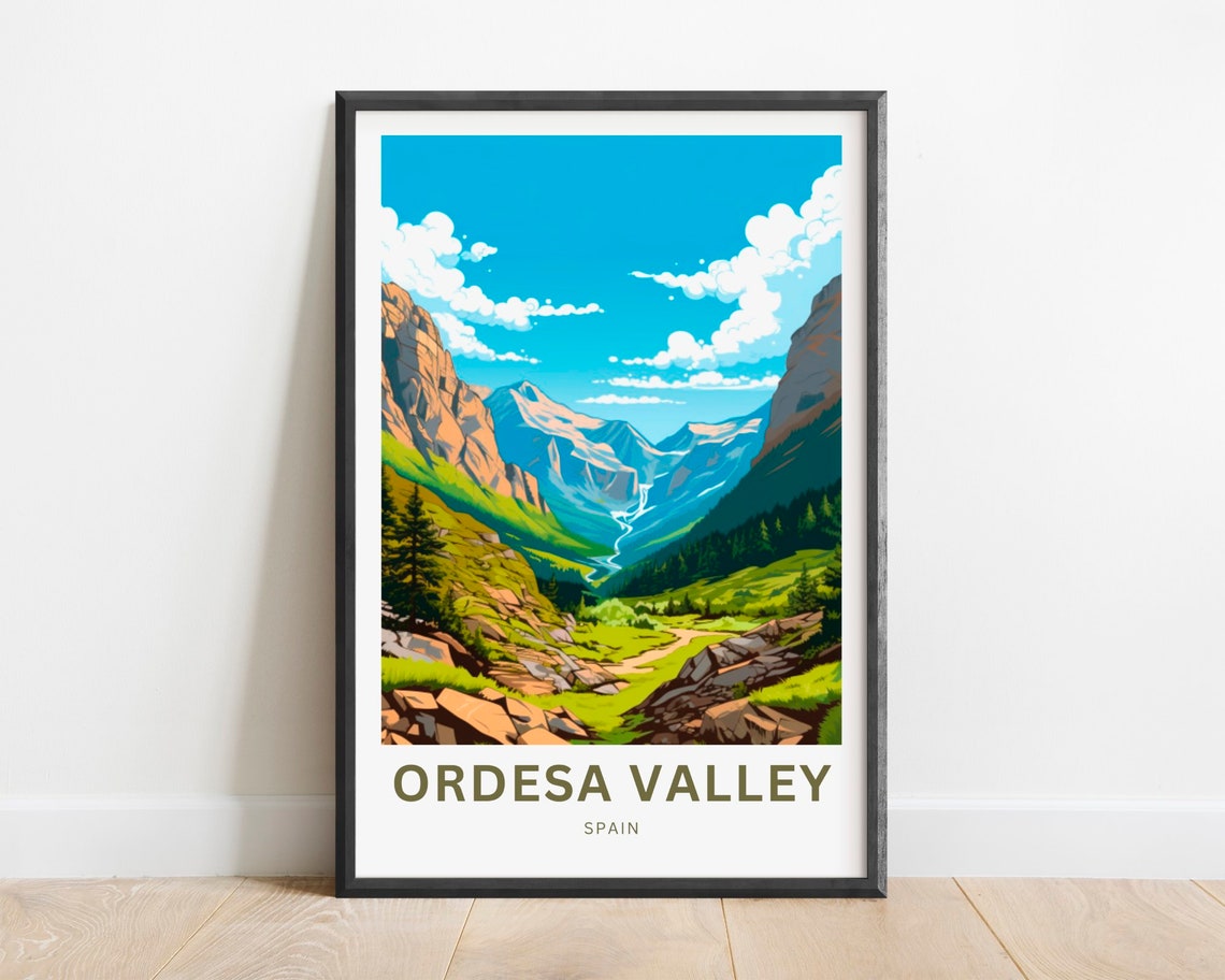 Ordesa Valley Spain Pyrenees Waterfall Valley Green Travel Poster