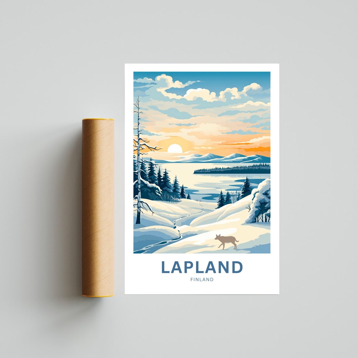 Personalized Lapland Finland Wolf Snowy Sunset Custom Text Poster - Image 4