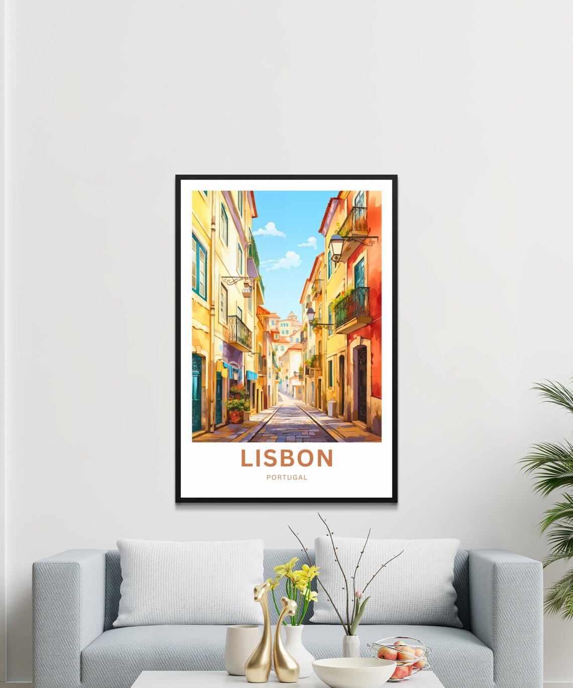 Lisbon Portugal Old Town Cobblestone Street Vintage Travel Poster - Image 3