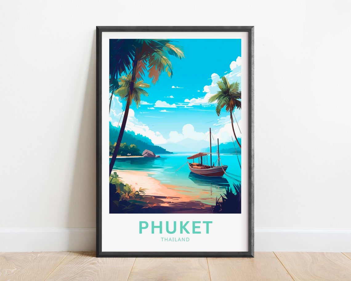 Phuket Thailand Palm Fringed Beach Tropical Longtail Boat Poster