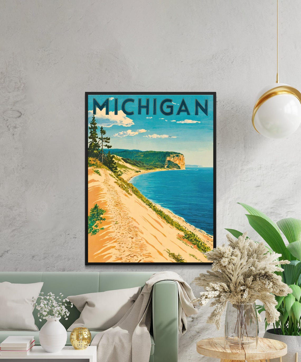 Michigan Vintage Dunes Shoreline Lake Travel Poster Retro Style - Image 4