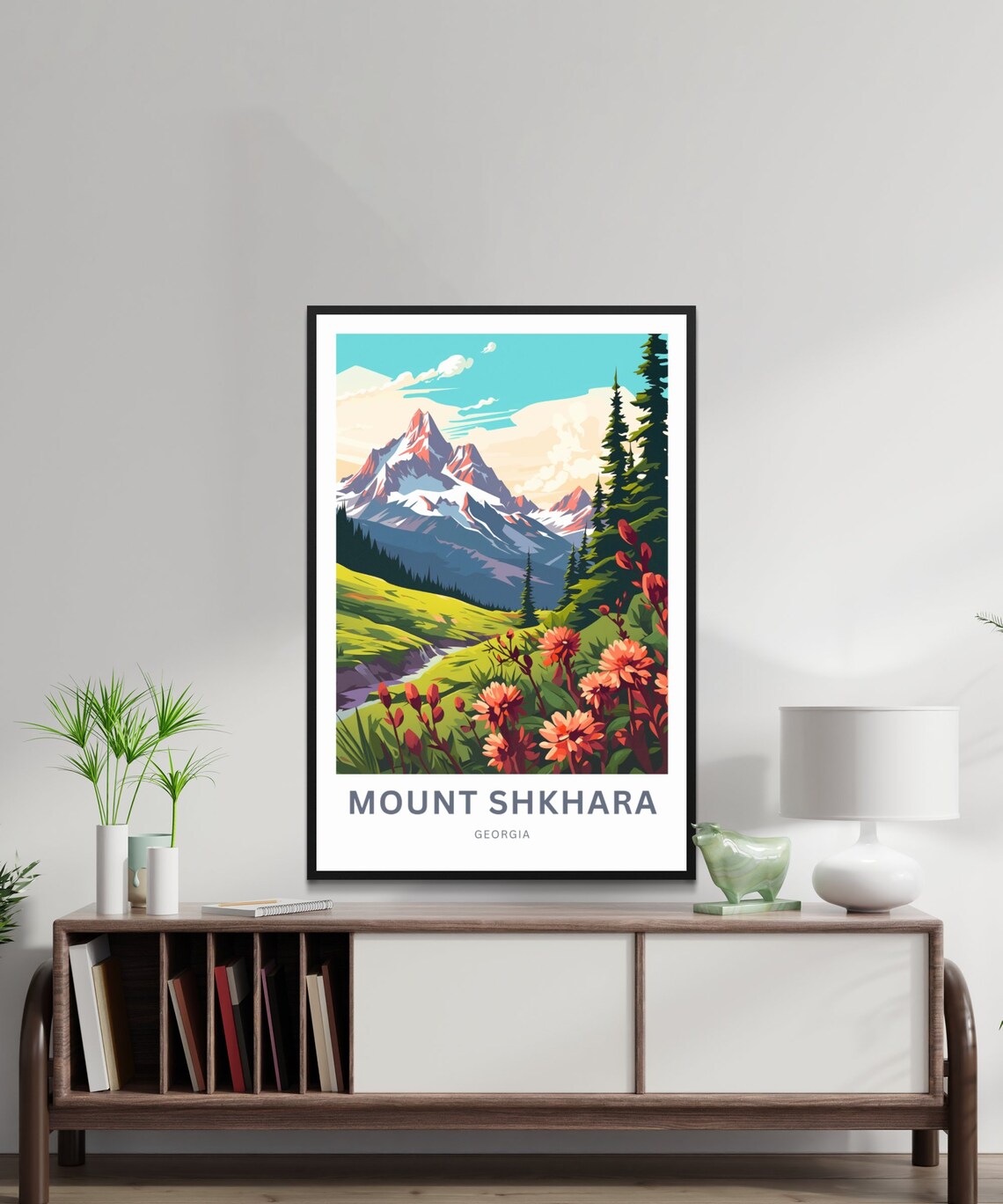 Mount Shkhara Georgia Alpine Wildflower Meadow Travel Poster - Image 2