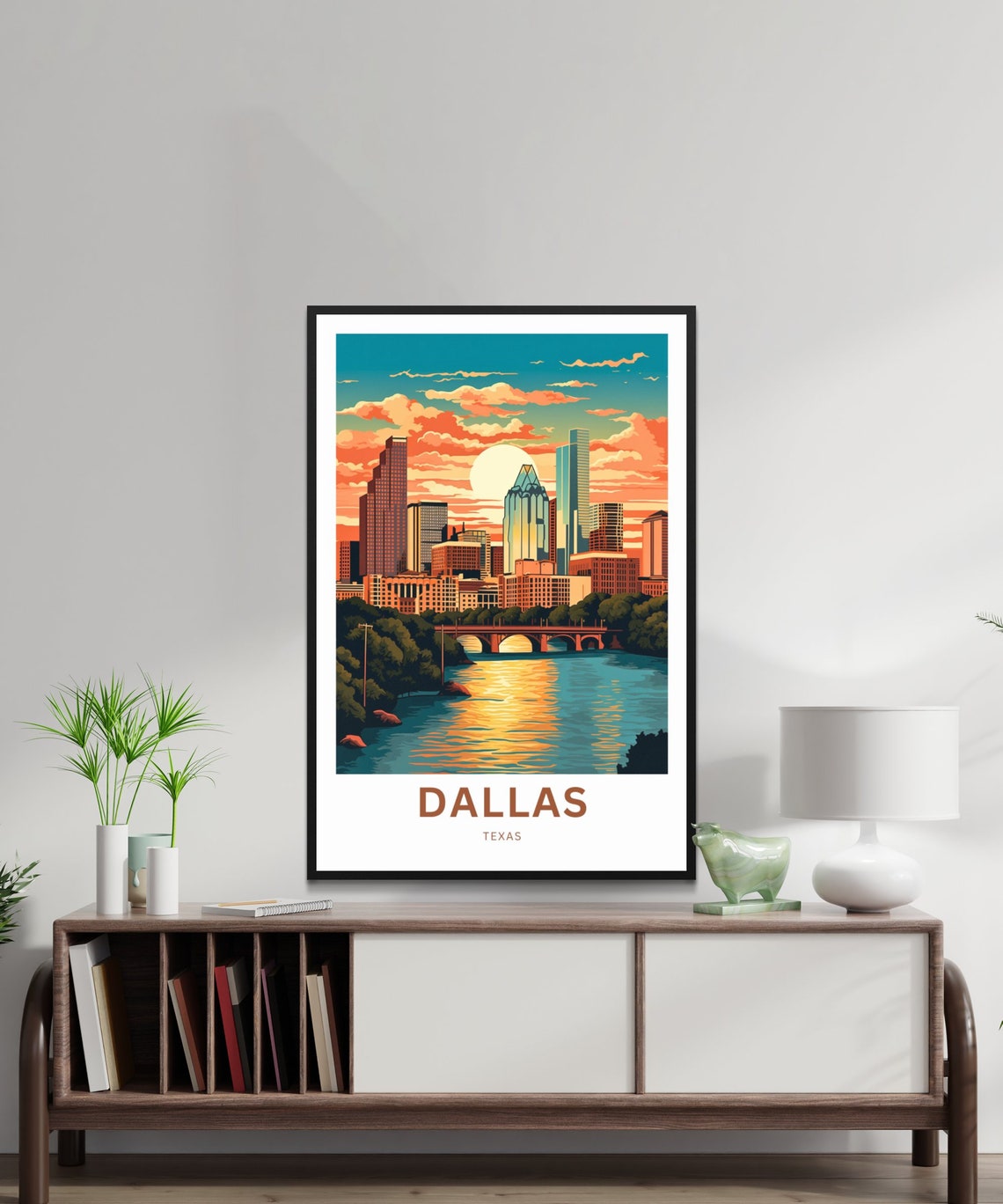 Personalized Dallas Texas Skyline Sunset Bridge Travel Poster - Image 2